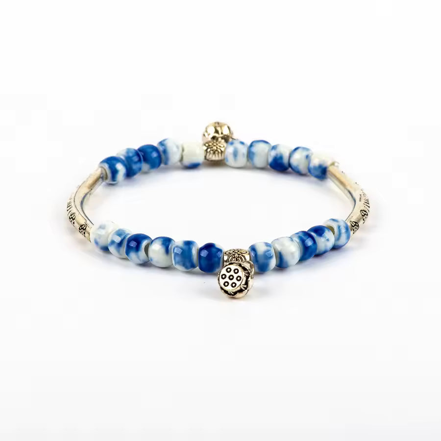 Keramik Perlen Elastisches Armband im Boho Vintage Style für Frauen
