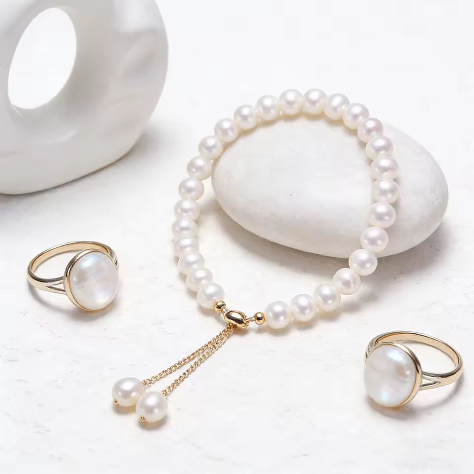 Natürliches Süßwasserperlen Armband für Damen und Mädchen mit verstellbarem Schiebeverschluss