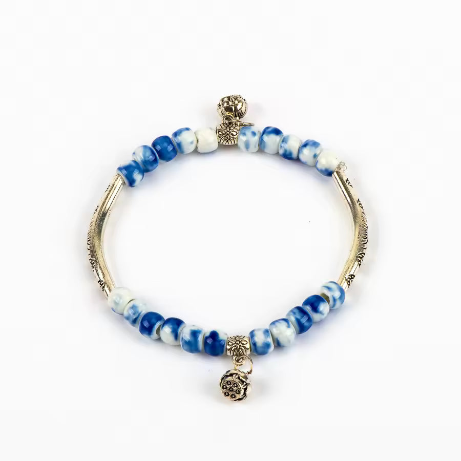 Keramik Perlen Elastisches Armband im Boho Vintage Style für Frauen