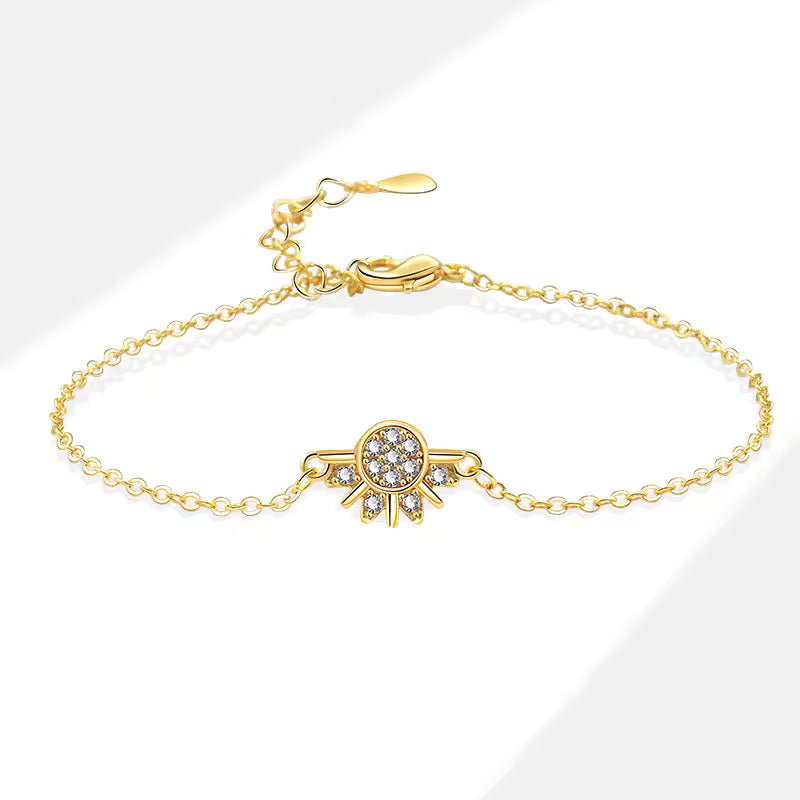 Elegantes Mond und Sonne Armband für Damen aus 925 Sterling Silber mit funkelnden Zirkon Details und feiner Kette
