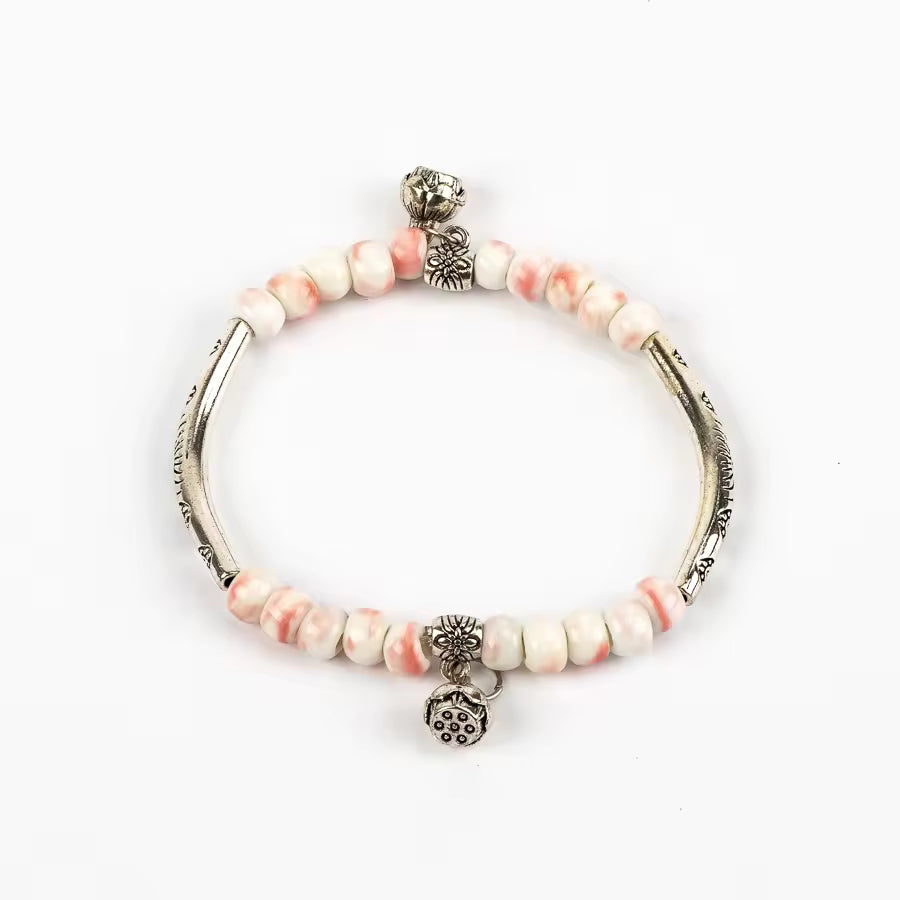 Keramik Perlen Elastisches Armband im Boho Vintage Style für Frauen