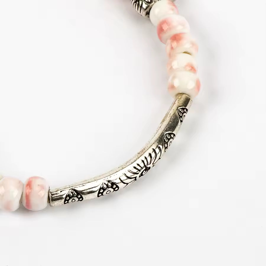Keramik Perlen Elastisches Armband im Boho Vintage Style für Frauen