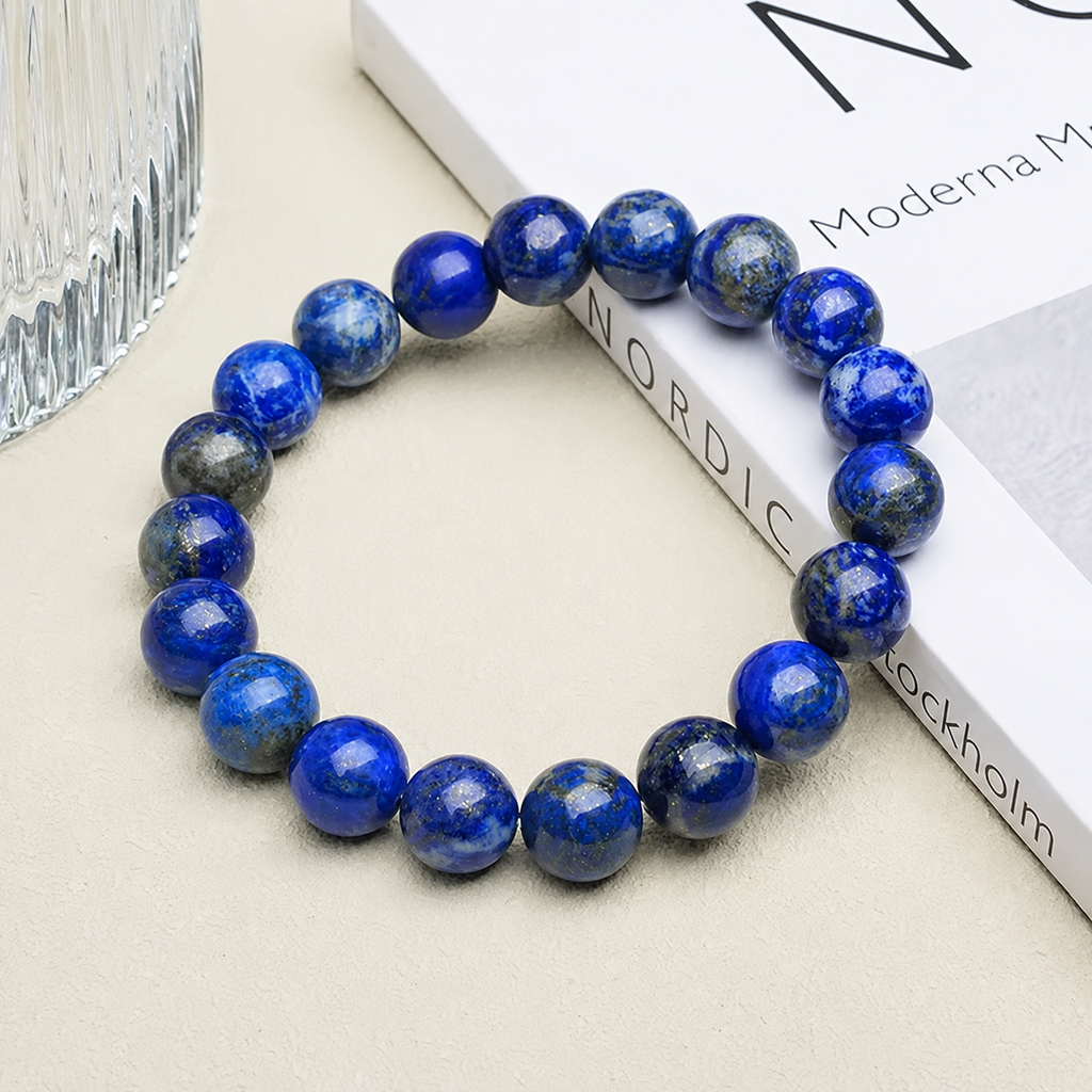 Natürliches Lapislazuli Steinarmband Handgemachte Perlen gegen Stress, Angst & für Meditation