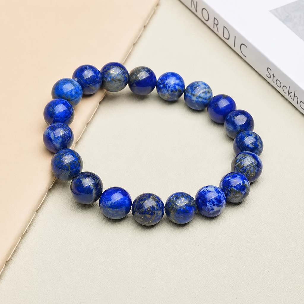 Natürliches Lapislazuli Steinarmband Handgemachte Perlen gegen Stress, Angst & für Meditation