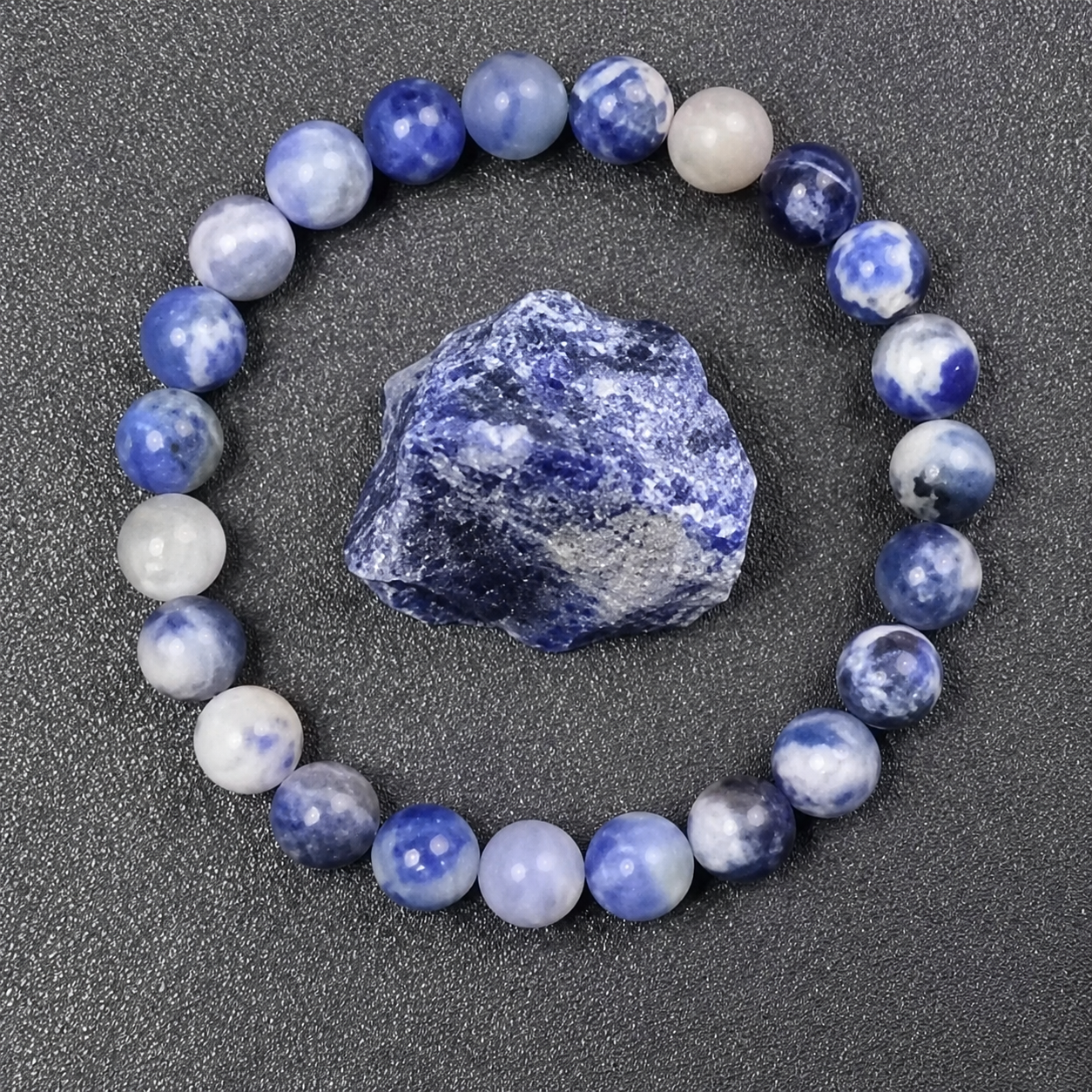 Blaues Sandstein Perlenarmband für Damen und Herren mit Sternenhimmel Glanz und elastischem Komfortdesign