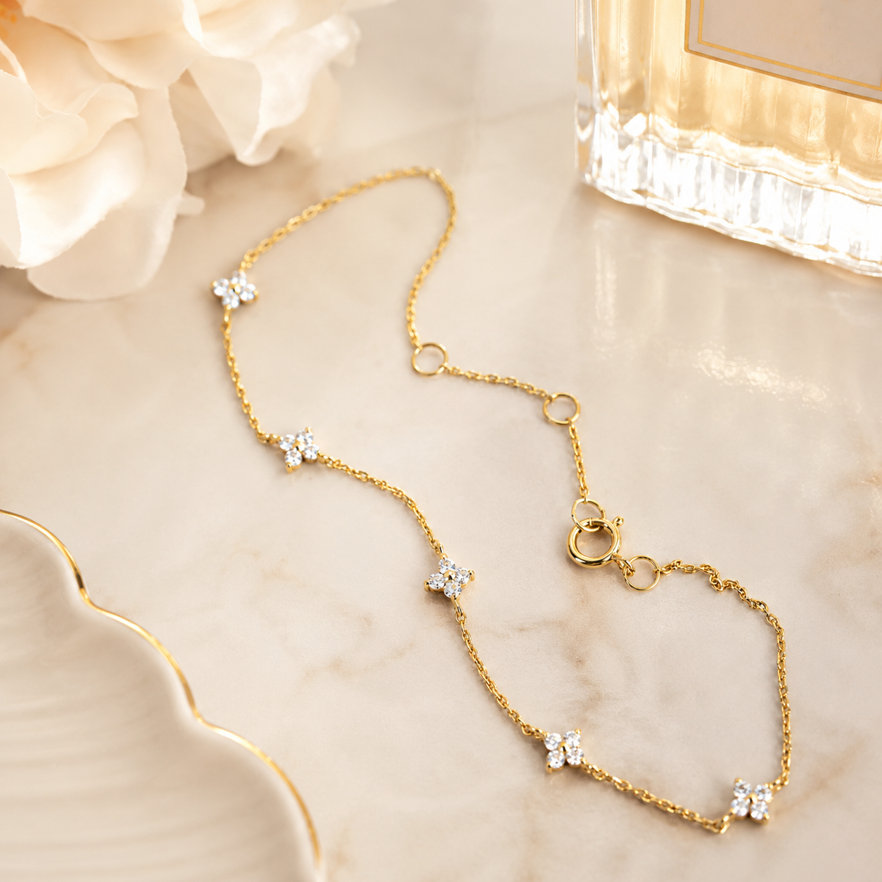 925 Sterling Silber vergoldetes 18 Karat Gold Zirkon Blumenarmband für Frauen im koreanischen eleganten Stil