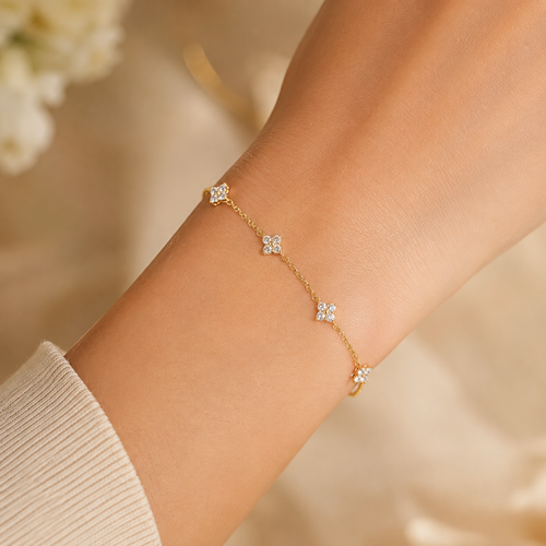 925 Sterling Silber vergoldetes 18 Karat Gold Zirkon Blumenarmband für Frauen im koreanischen eleganten Stil