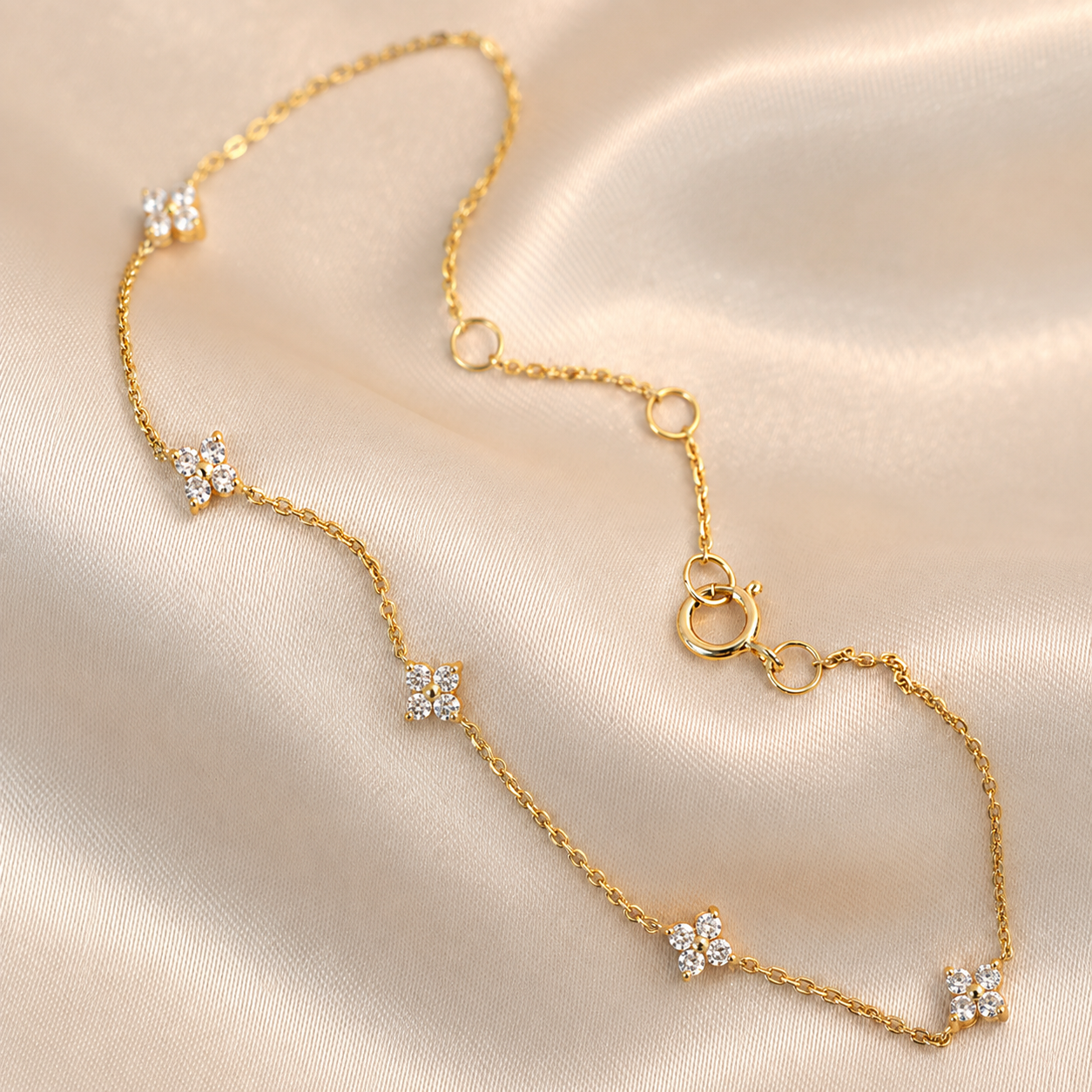925 Sterling Silber vergoldetes 18 Karat Gold Zirkon Blumenarmband für Frauen im koreanischen eleganten Stil