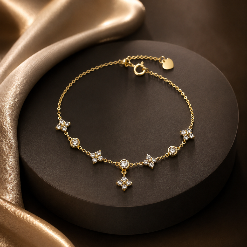 925 Sterling Silber Zirkon Blumenarmband für Frauen, Zartes koreanisches Design und hochwertiger Schmuck als Geschenk