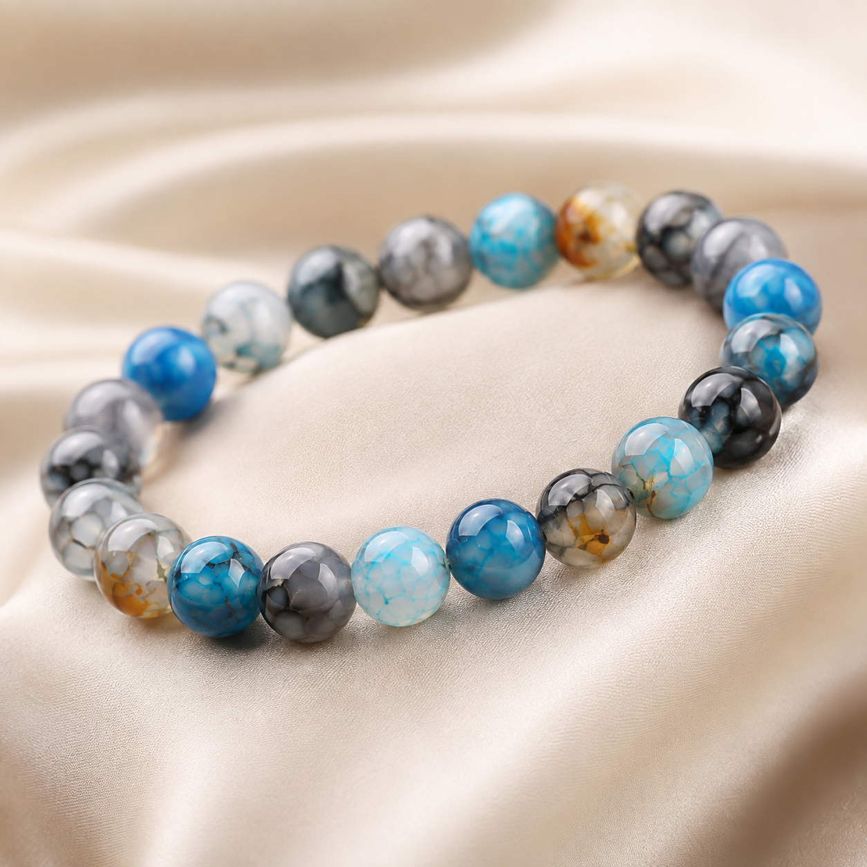 Elegantes Naturstein Armband für Herren mit blauem Drachenader Achat für Energie Balance Mut und Stärke