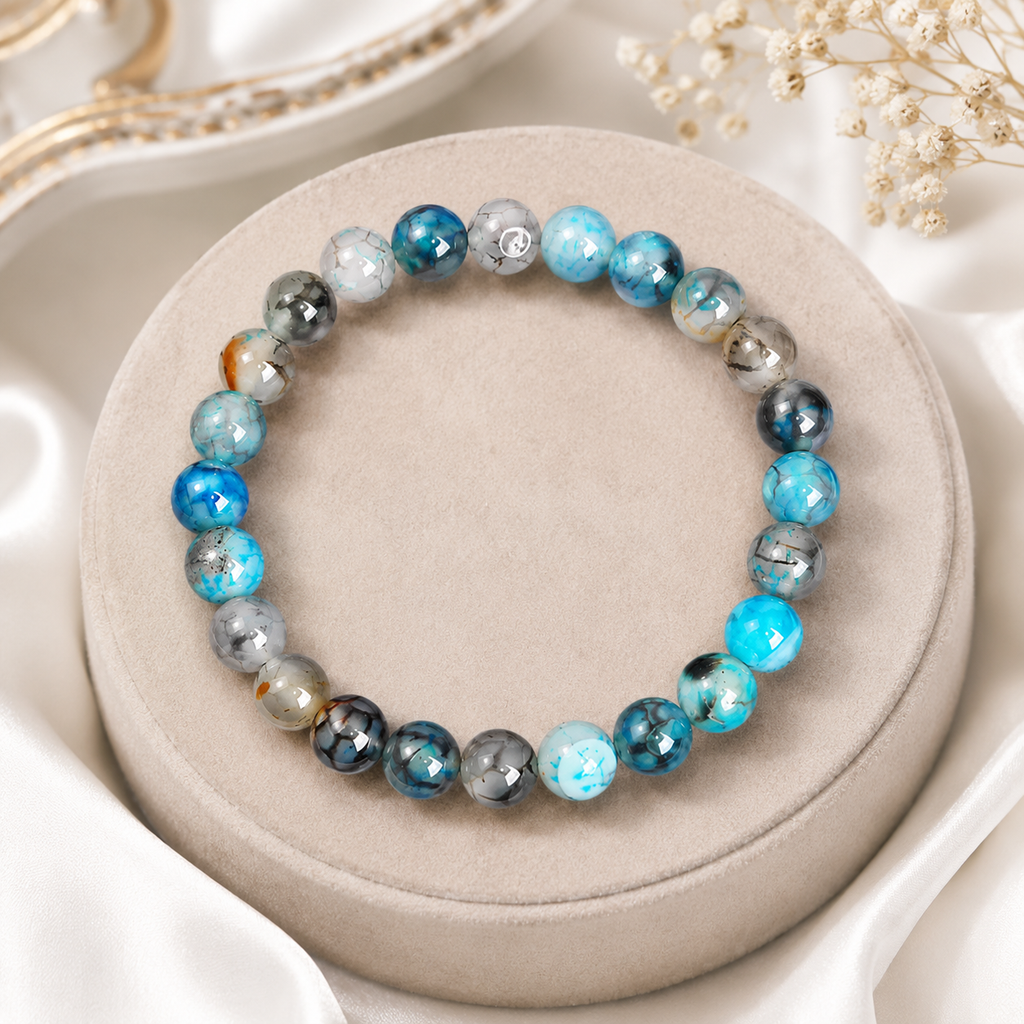 Elegantes Naturstein Armband für Herren mit blauem Drachenader Achat für Energie Balance Mut und Stärke