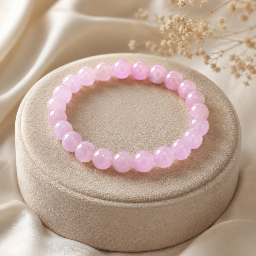 Elegantes rosafarbenes Naturstein Perlenarmband für Damen mit glänzender Oberfläche und zeitlosem Design