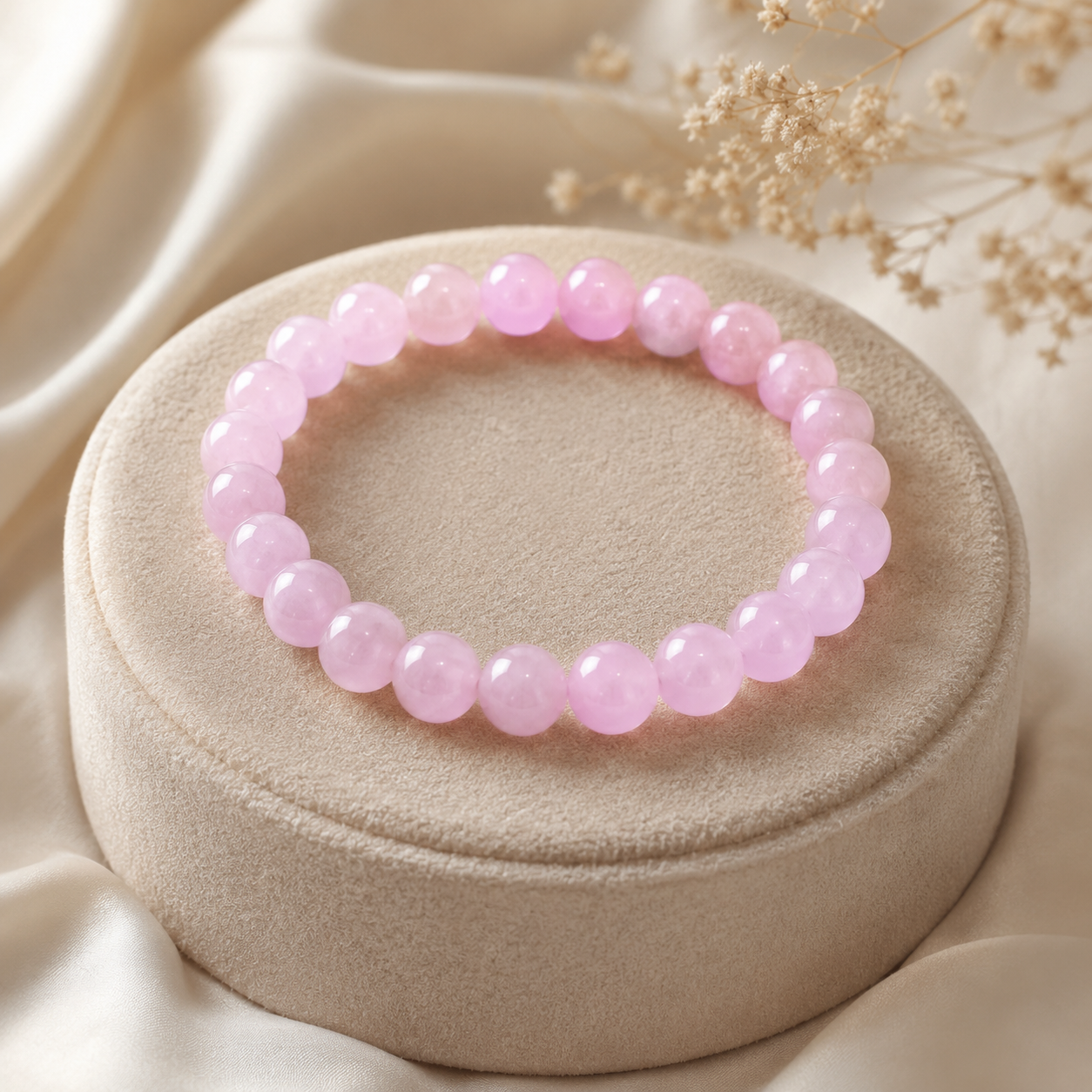 Elegantes rosafarbenes Naturstein Perlenarmband für Damen mit glänzender Oberfläche und zeitlosem Design