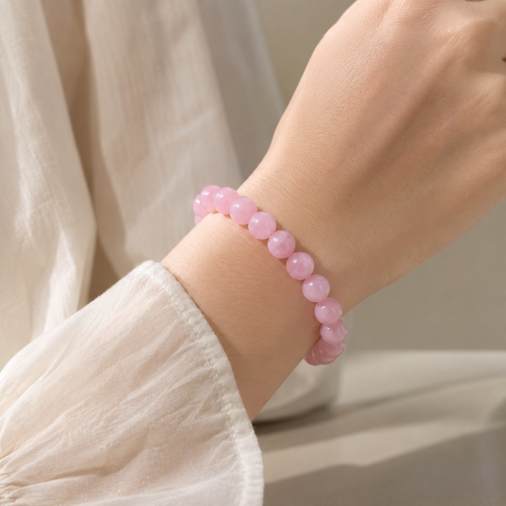 Elegantes rosafarbenes Naturstein Perlenarmband für Damen mit glänzender Oberfläche und zeitlosem Design