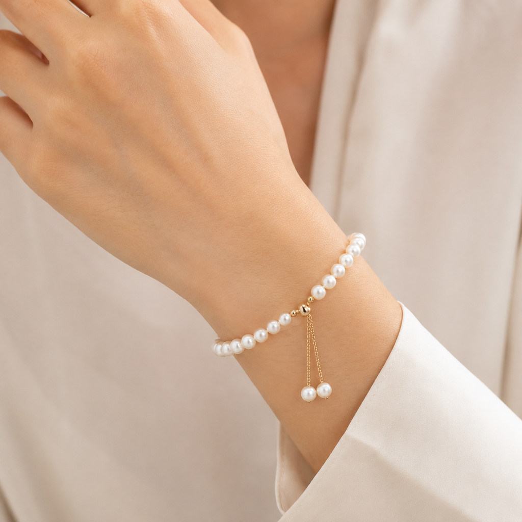 Natürliches Süßwasserperlen Armband für Damen und Mädchen mit verstellbarem Schiebeverschluss