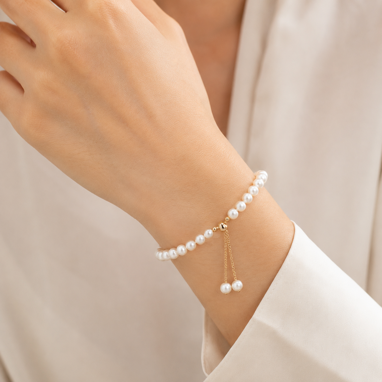Natürliches Süßwasserperlen Armband für Damen und Mädchen mit verstellbarem Schiebeverschluss