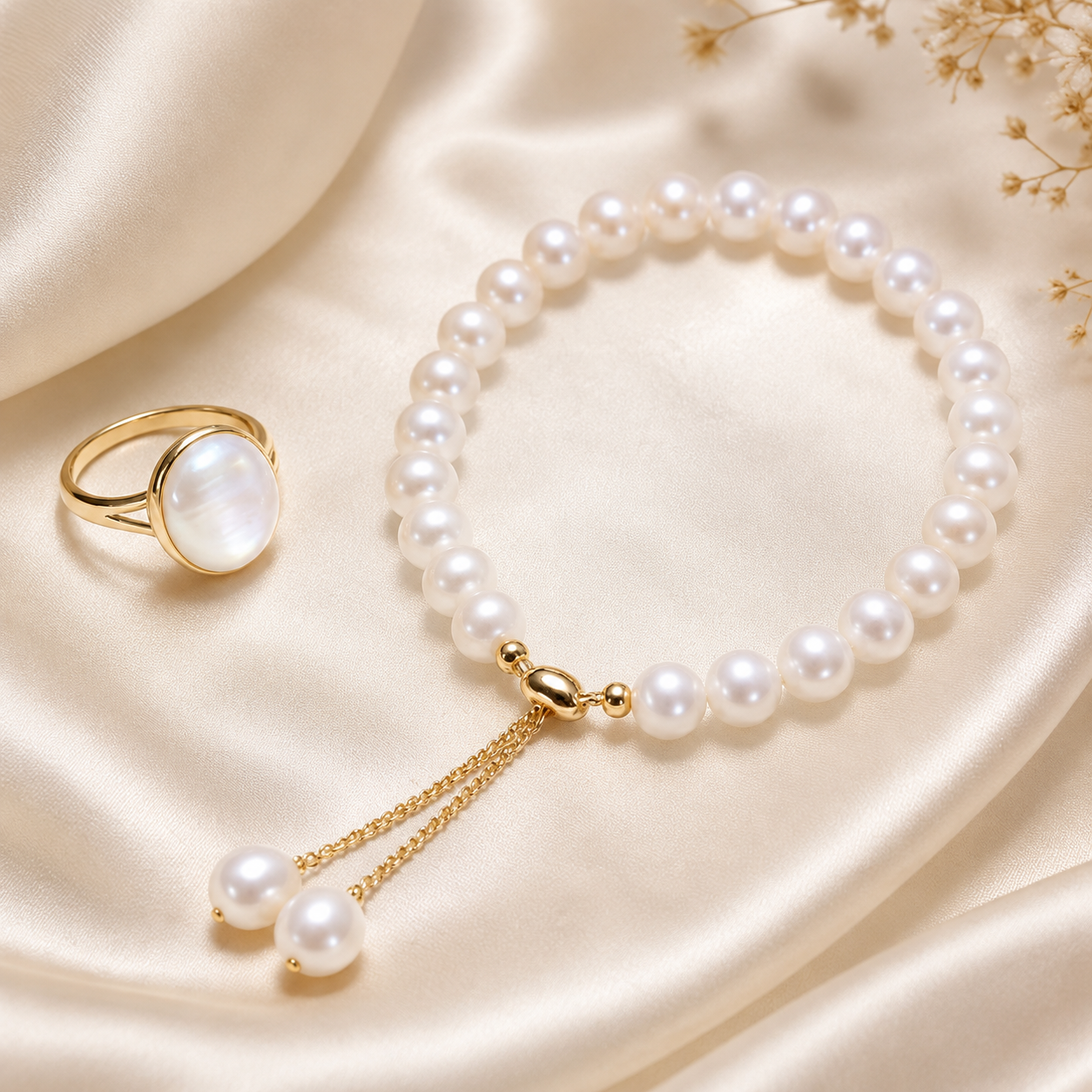 Natürliches Süßwasserperlen Armband für Damen und Mädchen mit verstellbarem Schiebeverschluss