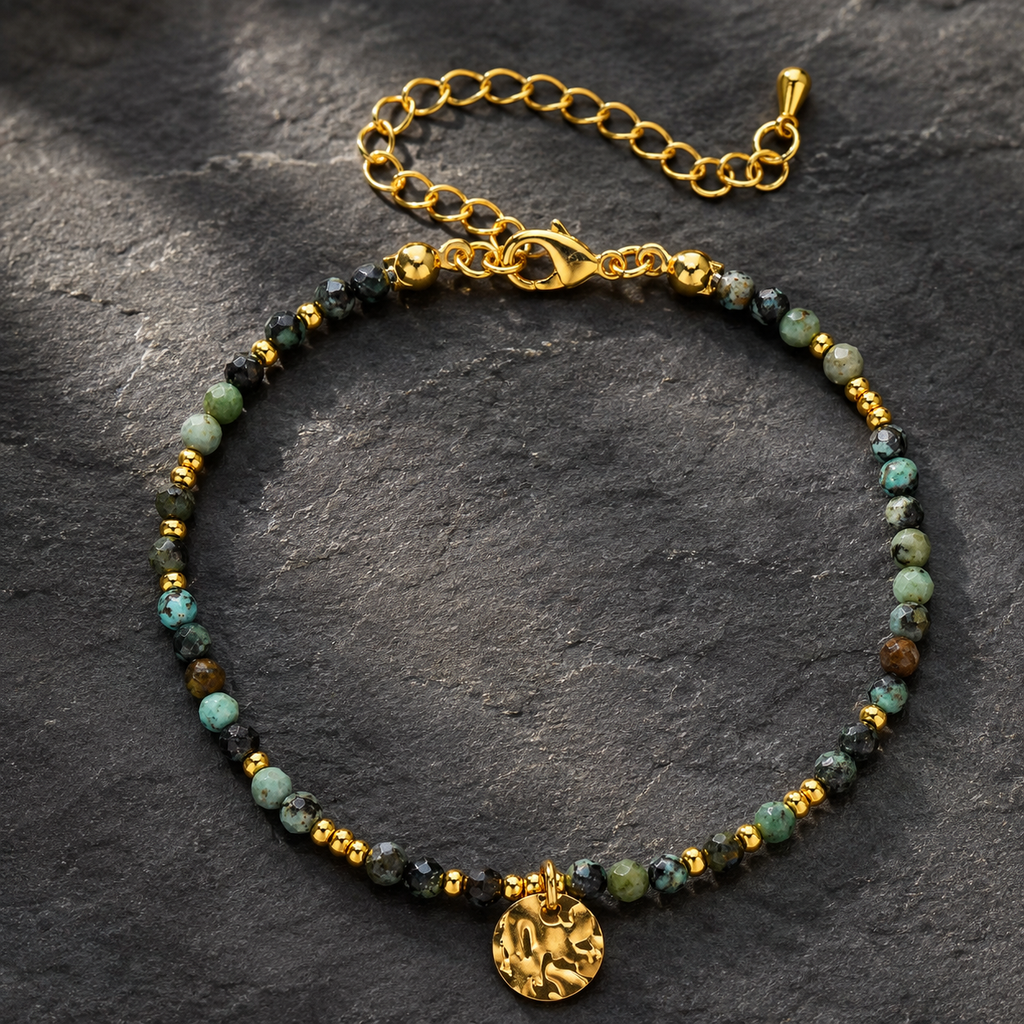 Naturstein Perlenarmband für Damen mit afrikanischem Türkis und farbenfrohem Design für Yoga Meditation und Freundschaft