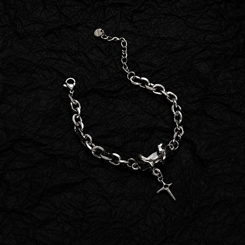 Titanstahl Obsidian Naturstein Armband für Herren