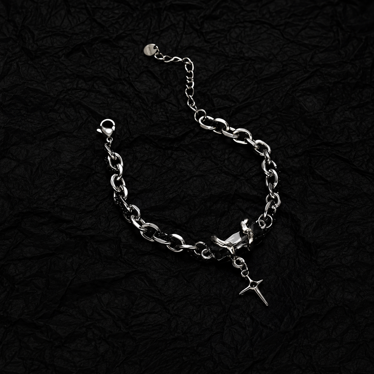 Titanstahl Obsidian Naturstein Armband für Herren