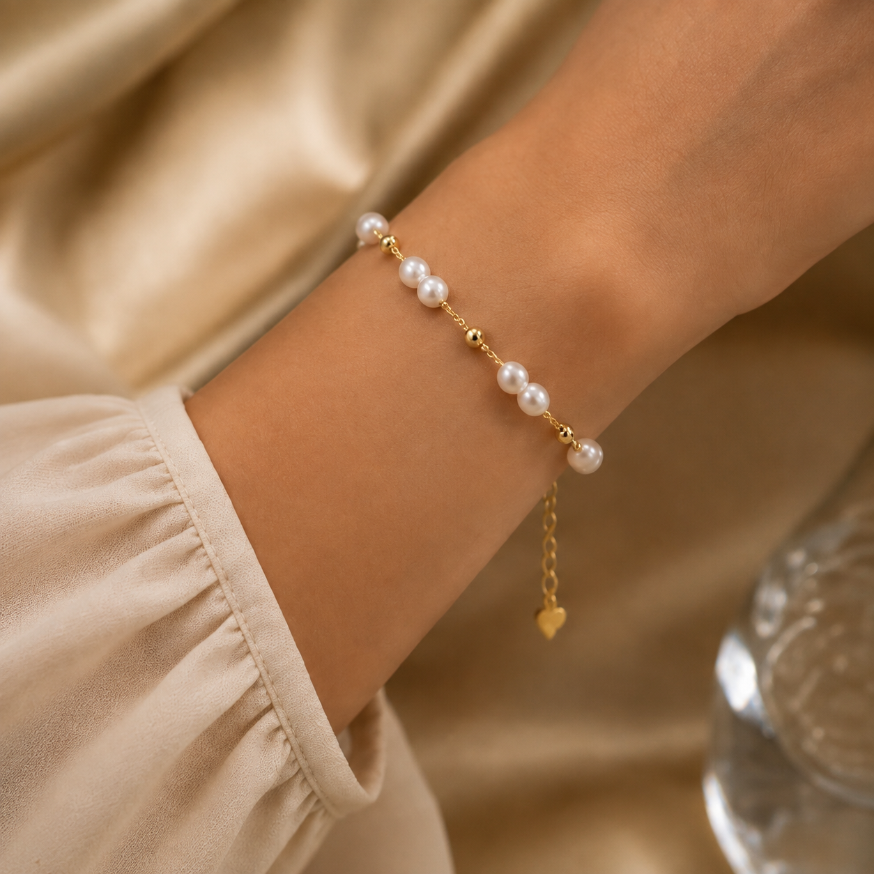 925 Sterling Silber Vintage 14K Gold Perlenkette Armband für Frauen