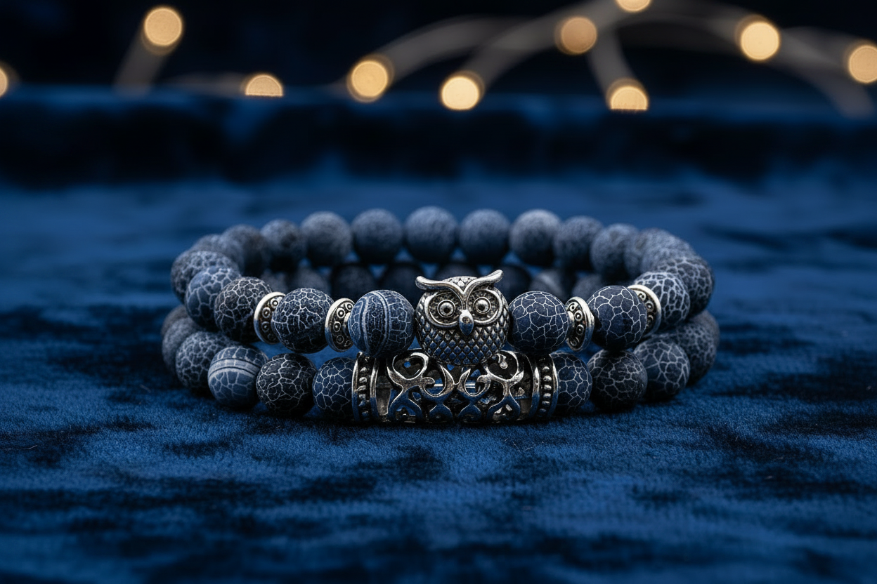Eulen Armband Set mit Natursteinen für Männer und Frauen