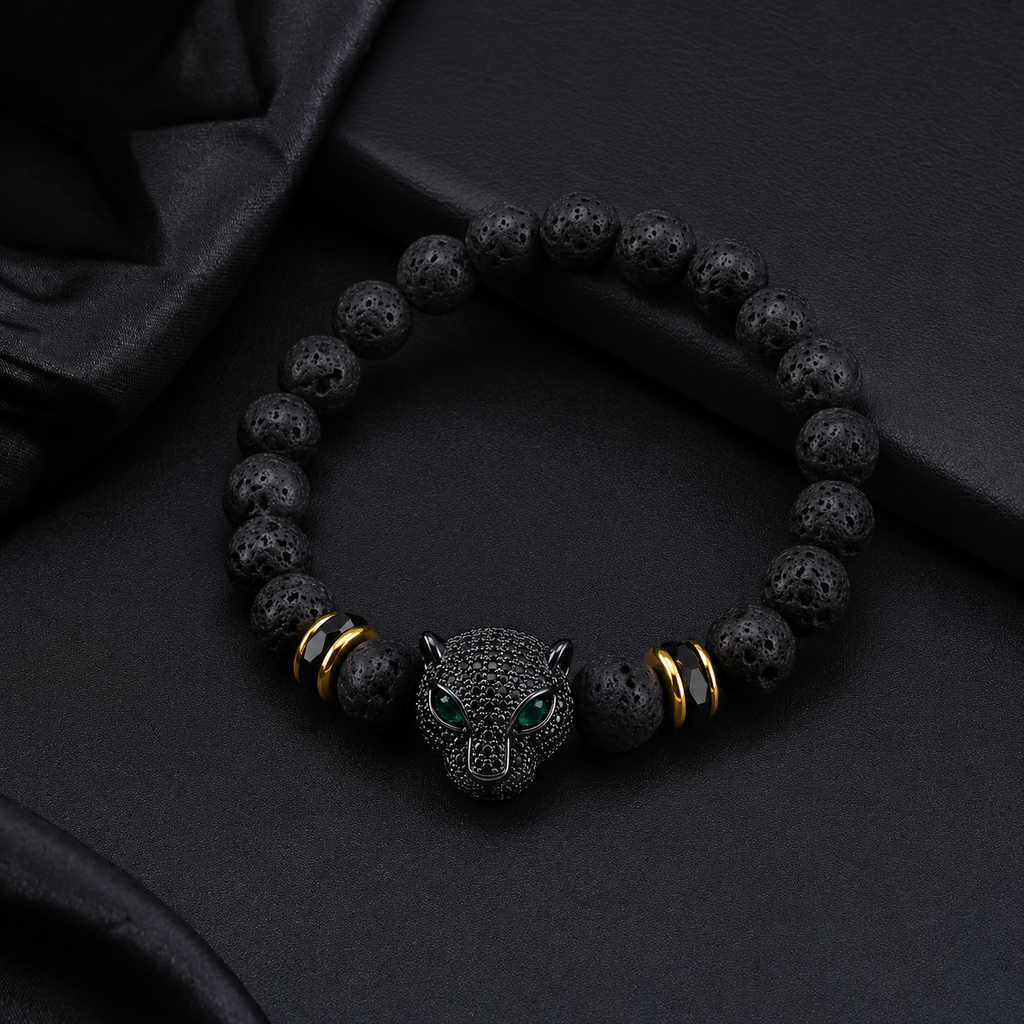 Farsighted Star Armband für Männer kombiniert Naturstein, spirituelle Details und einen markanten Leopardenkopf