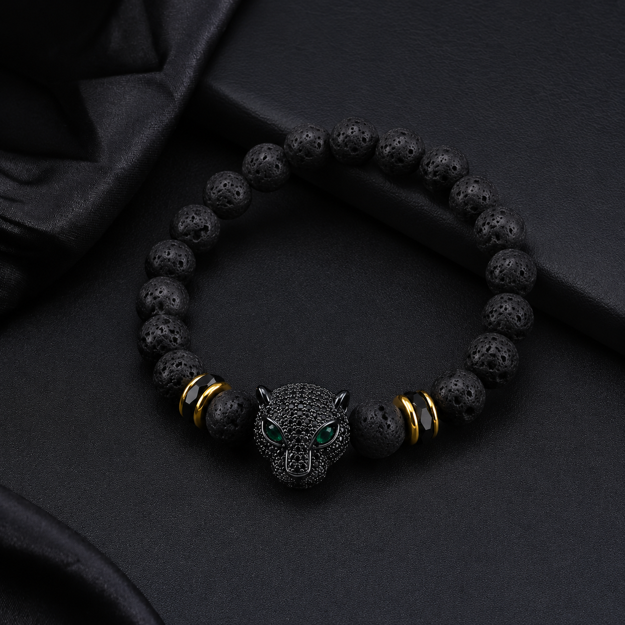 Farsighted Star Armband für Männer kombiniert Naturstein, spirituelle Details und einen markanten Leopardenkopf