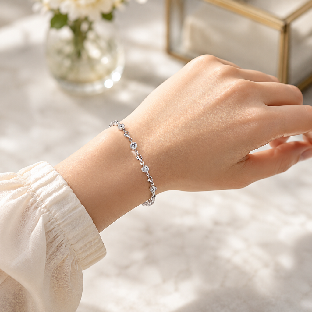 Elegantes Herz Armband für Damen aus 925 Sterling Silber mit funkelndem Zirkon und luxuriösem Design