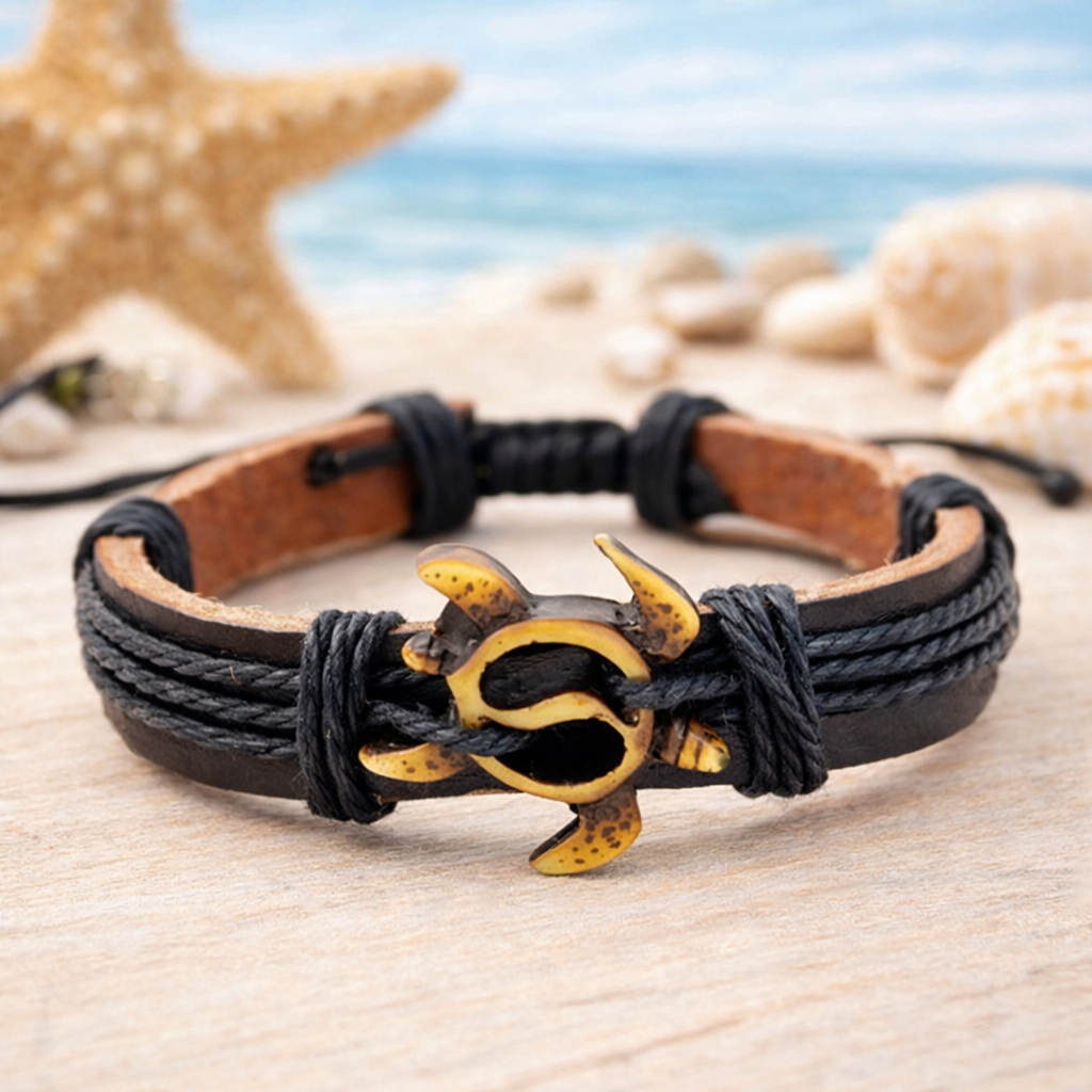 Surfer‑Armband aus Leder & gewachstem Hanfseil