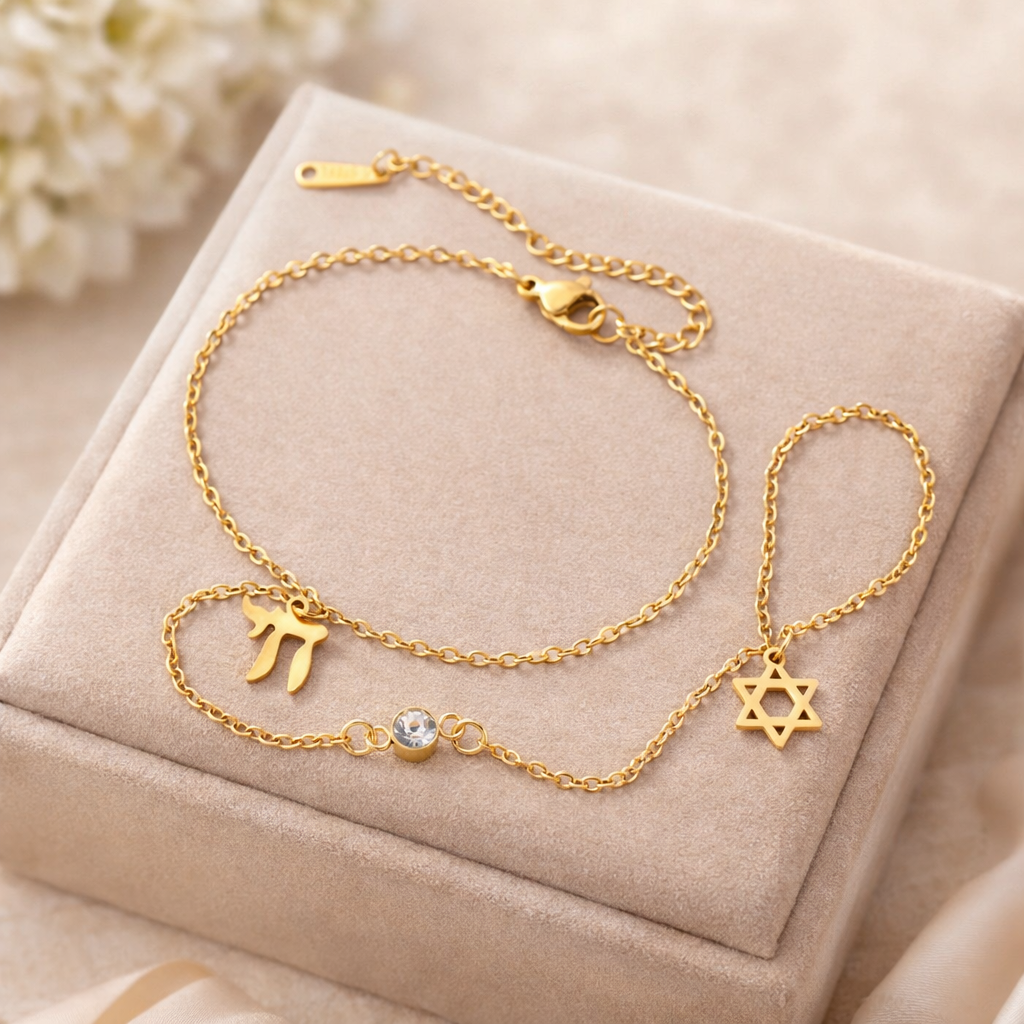 Finger-Armband mit Davidstern & Chai-Symbol für Damen