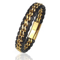 Modernes Kettenarmband aus Leder und vergoldetem Edelstahl