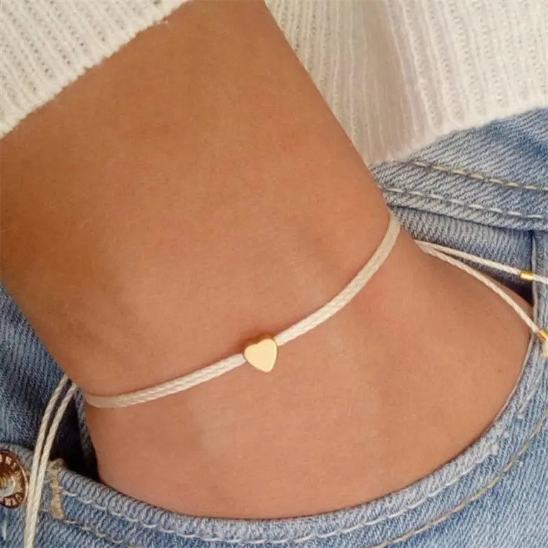Böhmisches Seilarmband mit poliertem Herz‑Charm