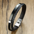 Einzigartiges Armband aus Leder mit dekorativen Nähten und einem Edelstahl-Element