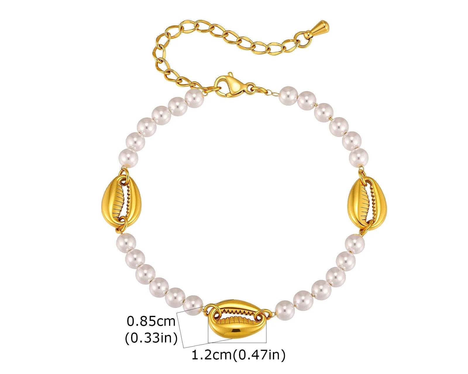 Sommer‑Perlenarmband mit Muschel‑Charm und poliertem Edelstahl
