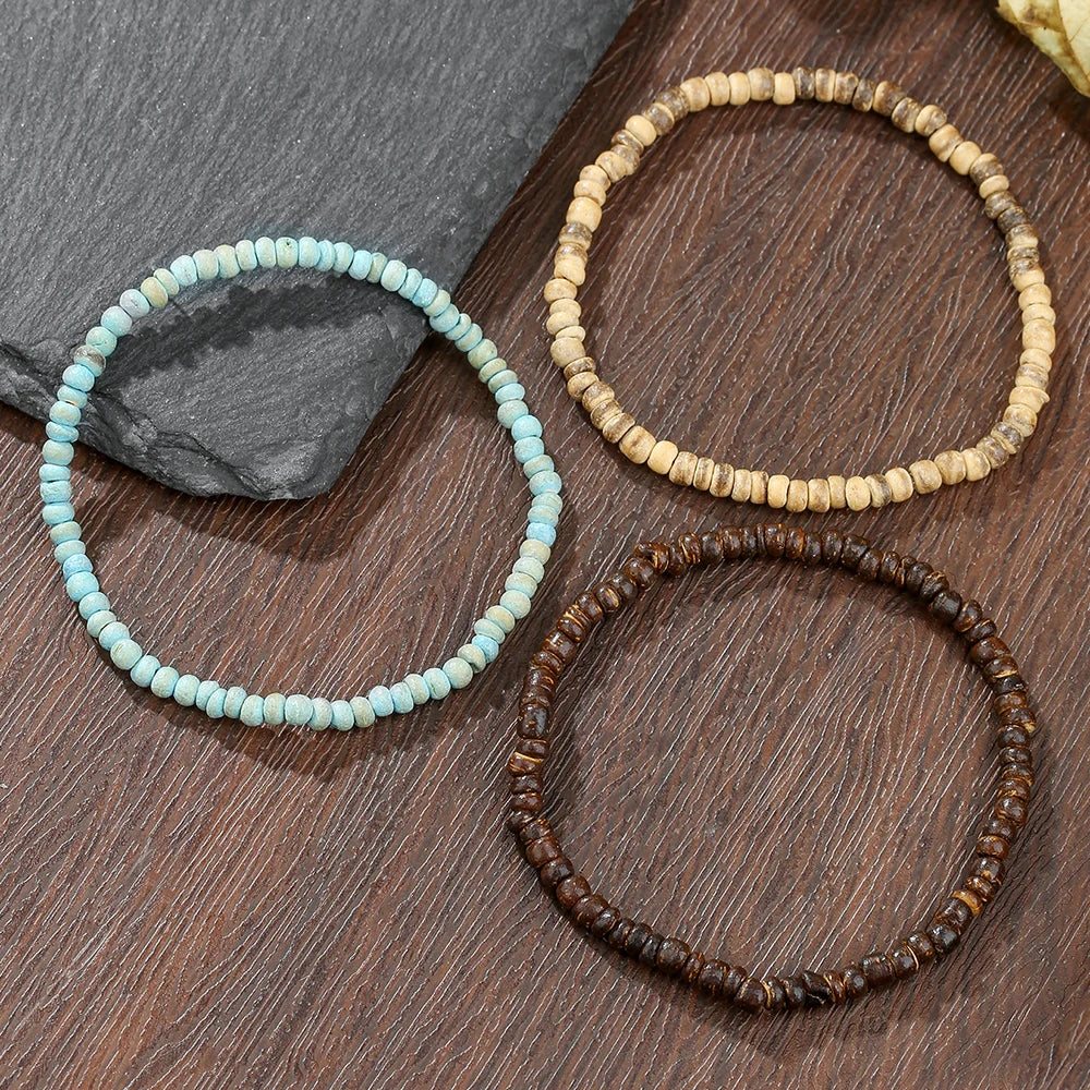 Natürliches Kokos- und Holzperlen-Armband