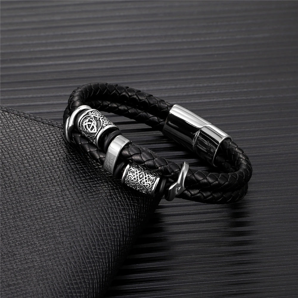 Punk-Herrenarmband im Wikinger-Stil aus Leder