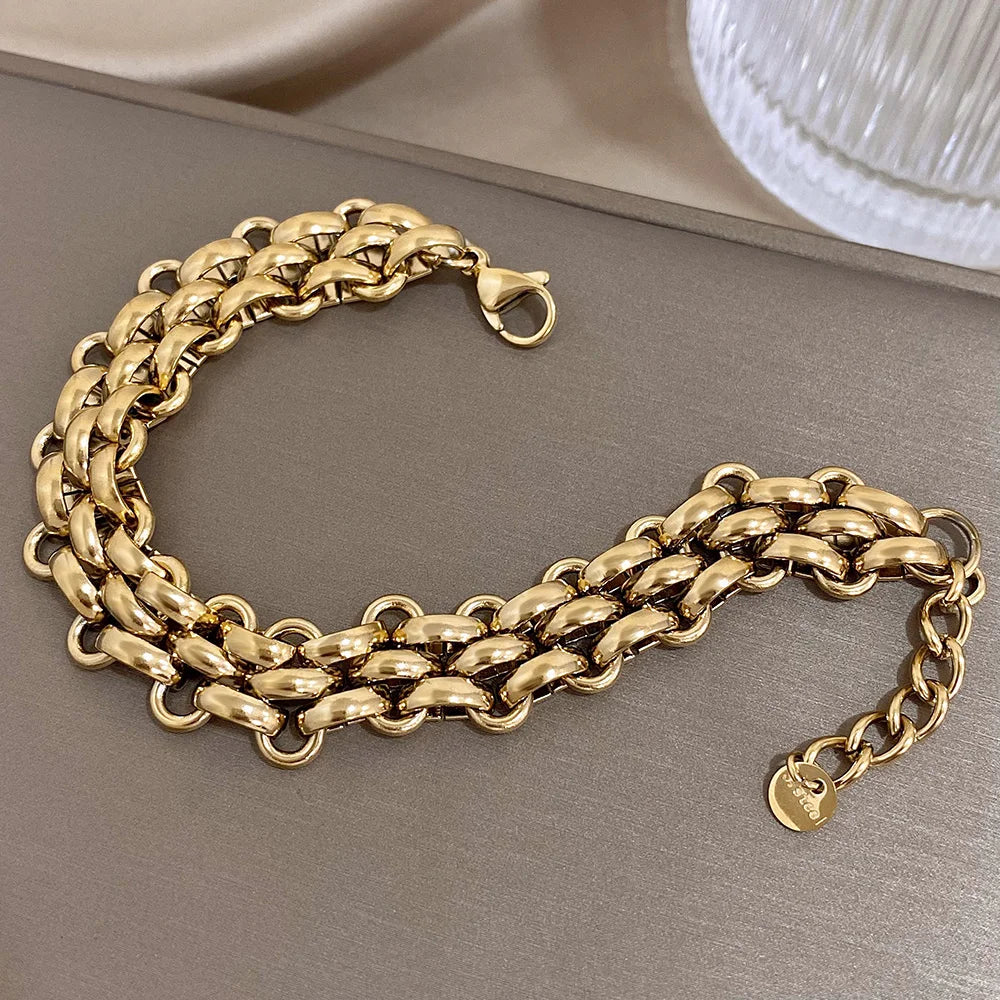 Trendiges massives Edelstahlarmband mit dicker Gliederkette im glänzenden Punk Statement Look