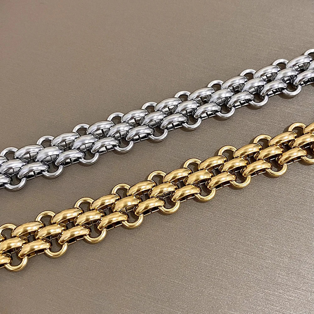 Trendiges massives Edelstahlarmband mit dicker Gliederkette im glänzenden Punk Statement Look