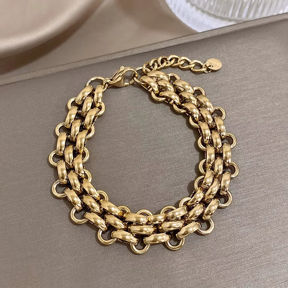 Trendiges massives Edelstahlarmband mit dicker Gliederkette im glänzenden Punk Statement Look