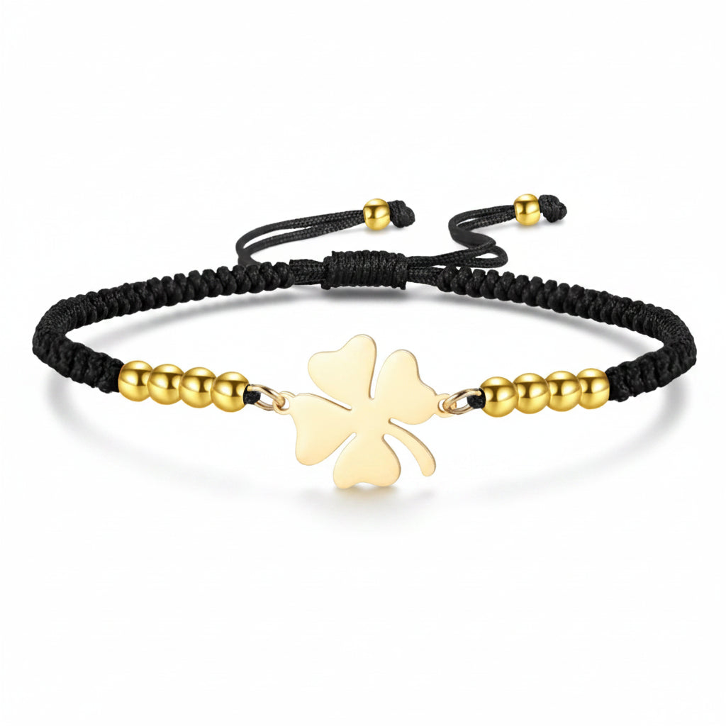 Verstellbares Kleeblatt‑Armband aus Rope‑Band und Edelstahl