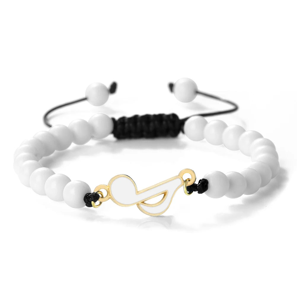 Rot-Schwarzes Notenarmband, Geflochten, 6‑mm Perlen