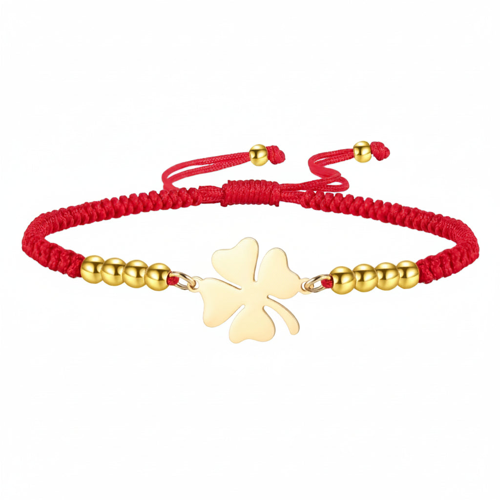 Verstellbares Kleeblatt‑Armband aus Rope‑Band und Edelstahl
