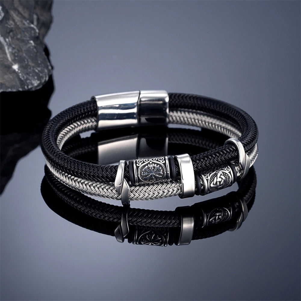 Doppellagiges Wikinger-Drahtseilarmband für Männer