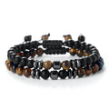 2-teiliges Naturstein-Armband-Set mit 6 mm Tigerauge- und Vulkanstein-Perlen