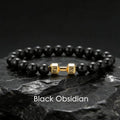 Lavastein-Armband mit Hantel-Anhänger – Fitness-Schmuck