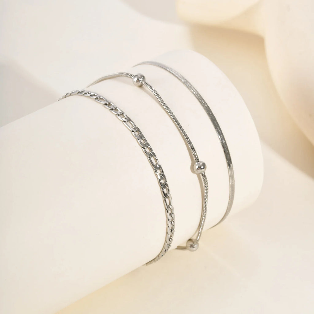 Damen‑Armband‑Set aus vergoldeten Edelstahlketten, 3‑teilig