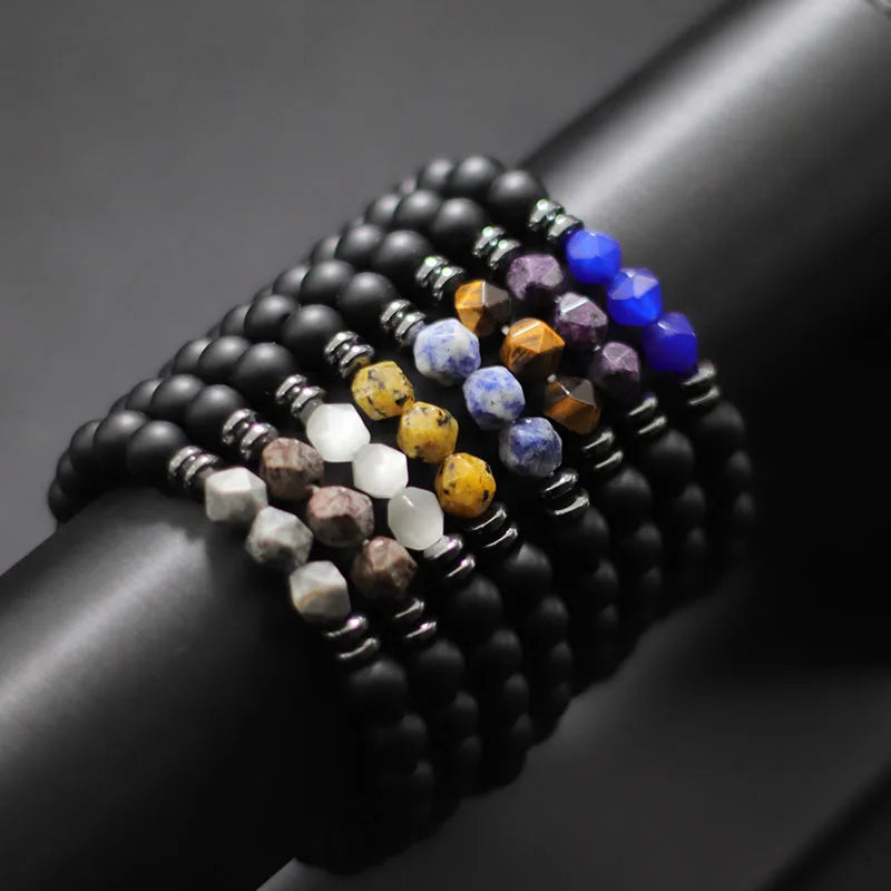 Herrenarmband aus schwarzem Onyx mit Tigerauge & Sodalith