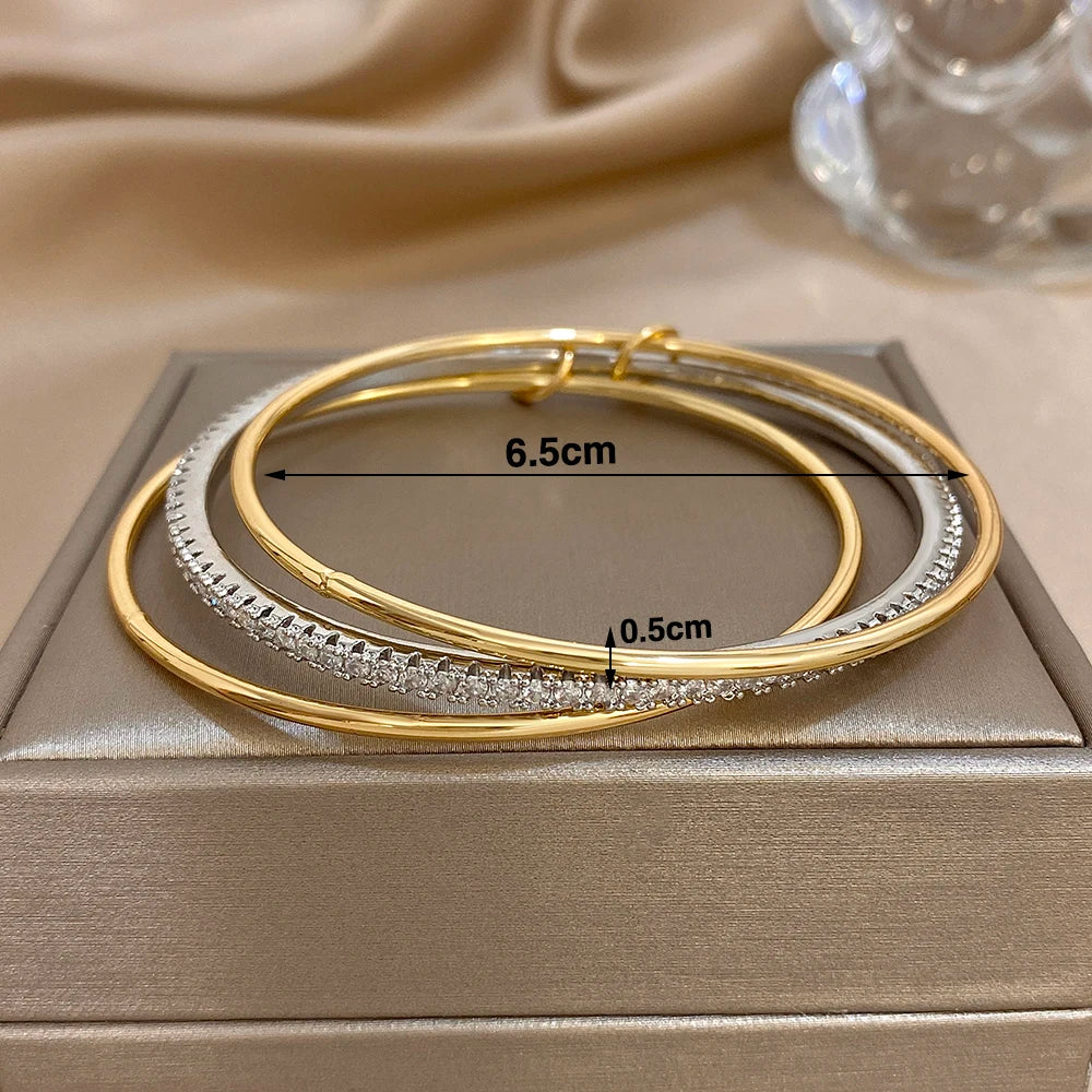 Damen‑Armreifen im zweifarbigen Design mit glatter Oberfläche und Strass