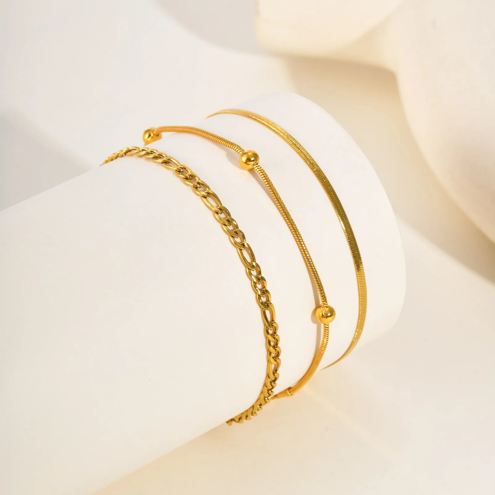 Damen‑Armband‑Set aus vergoldeten Edelstahlketten, 3‑teilig